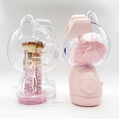 Impressions Vanity Hello Kitty 6 PCs Makeup Brush Set with Clear Cloche, Super Soft Brushes for Foundation, Face Powder, Blending, Eye Shadow with Cute Hello Kitty 3D Holder Organizer
