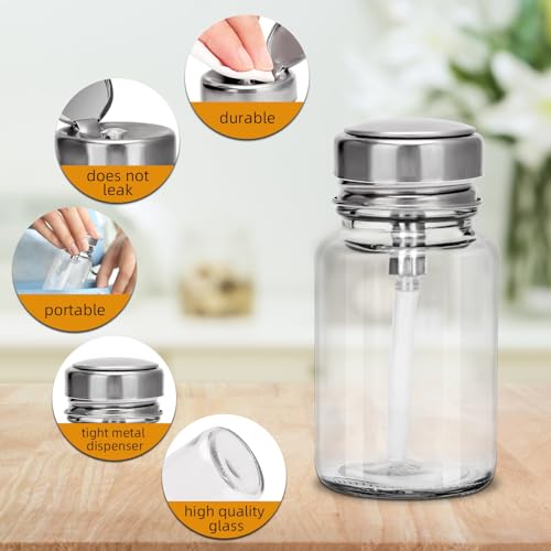 100ML Pump Dispenser Bottle, Cylindrical Metal Flip Cover Clear Glass Bottle for Nail Polish Remover, Makeup Remover, Alcohol