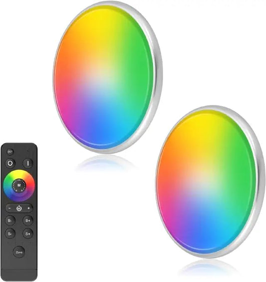 Asooll RGB RV Ceiling Lights,2 Pack 12V LED Ceiling Dome Light,RV Interior Disc Light for RV Travel Trailer Camper Van Boat,Dimmable Camper Interior Lights with Wireless Synchronization Function