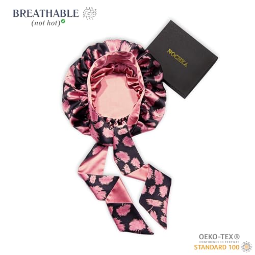 100% Mulberry Silk Bonnet for Sleeping with Ties – Adjustable 19 Momme Double-Layer Reversible Hair Wrap – Stay-On Sleep Bonnet for Women, Long Curly Hair, Natural Hair Care, Real Silk Night Cap – Handmade in USA (Vintage Pink)