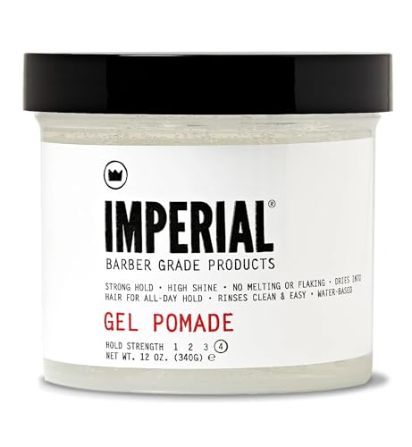 Imperial Barber Grade Gel Pomade - All Day Strong Hold, No Flaking, Water Based, Reactivatable - Natural Men's Hair Styling Product 12oz