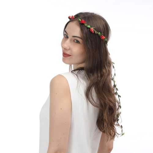 15 Pack Assorted Colored Rose Flower Crown Headband Garland Multicolor Headbands Wreath Floral Bohemian Headpiece for Vacation Fairy Party Wedding Festival