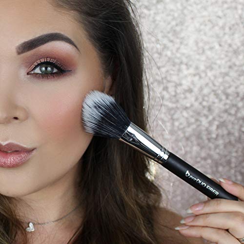 Domed Blush Bronzer Brush - Beauty Junkees Duo Fiber Contour Brush for Contouring, Sculpting, Highlighting, Blending, Buffing with Powder Cream Liquid Cosmetics, Synthetic, Vegan Makeup Brushes