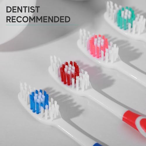 104 Pack Bulk Toothbrushes w/Cover Caps, Individually Wrapped Disposable Travel Toothbrush, Value Size, Long Lasting 3+ Months, Med-Soft Manual Teeth Brush Bristles, 4 Colors (Red Green Blue Pink)