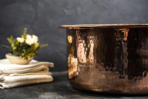 100% Solid Copper Foot Bowl with Removable Footrest, Hand Hammered Large Relaxation Pedicure Basin, 10-20" Sizes, for Spa & Pedicure (20 Inches)