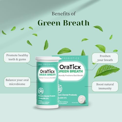 Green Breath Oral Care Probiotics, Naturally Support Freshens Bad Breath & Healthy Mouth, Dental Probiotic Supplement 8 Billion CFU, Mint Flavor 30 Lozenges 1-PK