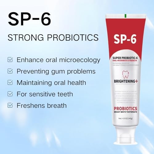 2 PCS SP-6 Probiotic Whitening Toothpaste, for Teeth Whitening and Gum Health, Enhanced Formula with 6 Probiotics, Fluoride-Free, Minty Fresh Flavor, 4.9 oz (2)