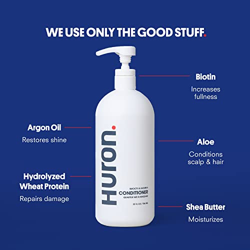 Huron Men’s Conditioner - Lightweight, Hydrating Conditioner - Eliminates Frizzy Hair, Moisturizes, & Restores Shine - Clean & Invigorating Scent - 100% Vegan Ingredients & Cruelty-Free - 32 Fl Oz