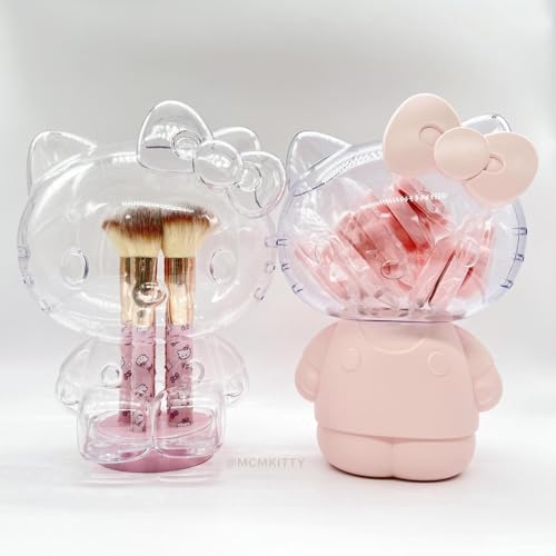 Impressions Vanity Hello Kitty 6 PCs Makeup Brush Set with Clear Cloche, Super Soft Brushes for Foundation, Face Powder, Blending, Eye Shadow with Cute Hello Kitty 3D Holder Organizer