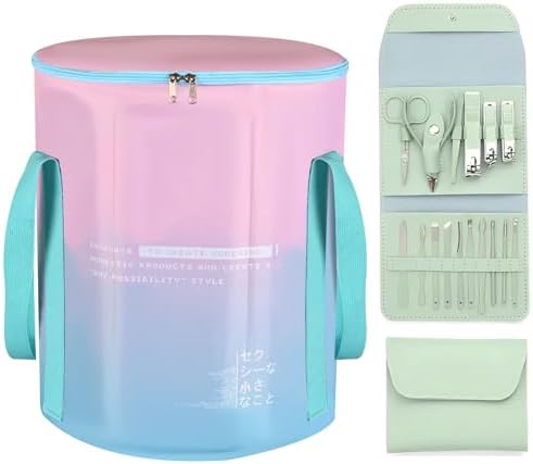 33L Folding Bucket Foot Bath, Multi-Function Portable Foot Tub Bag with Handle, Travel Outdoor Camping Portable Foot Bubbles Fishing (Teal)