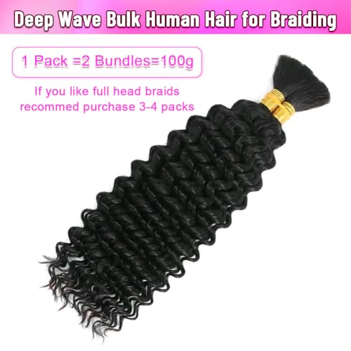 Human Braiding Hair for Boho Braids 110g Curly Boho Hair for Braiding Deep Wave Bulk Bohemian 100% Human Hair for Micro Braiding Wet and Wavy No Weft 2 Bundles Natural Color 18 Inch
