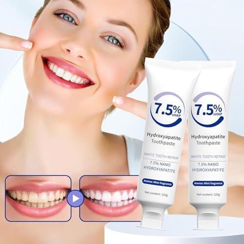 Hydroxyapatite Toothpaste for Enamel Protection and Tooth Strengthening, 7.5% Nano Hydroxyapatite Toothpaste, White Tooth Repair, Gentle Mint, Fresh Breath, Daily Use for Oral Health (2pc)