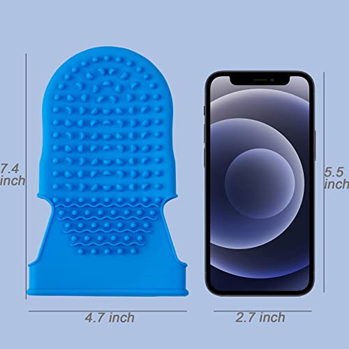 2 Pairs Professional Massage Mitts, Silicone Body Gloves, Two-sided Gentle Exfoliating Brush for SPA Skin Care, Anti Cellulite Lymphatic Drainage Tool, Back Scrubber (Blue)