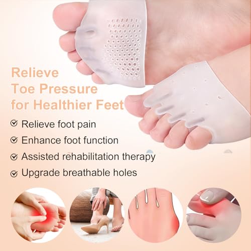 Hyggear Silicone Toe Separators for Women & Men, 4 Packs Toe Separators Bunion Corrector Cushion, Breathable Soft and Comfortable Gel Foot Cushions, Multiple Colors (4 Pairs)