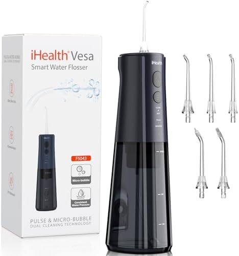 iHealth VESA Gentle Smart Water Flosser for Sensitive Teeth & Gums: Microbubble Deep Clean Technology, Smart Pressure Stabilization, IPX7 Waterproof with Travel-Friendly Design