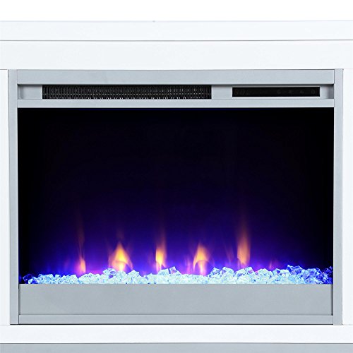 Ameriwood Home Lumina Fireplace TV Stand for TVs up to 70 Inch, Replaceable Electric Fireplace Insert Heater, Remote Control, Timer, Color Changing LED Lights, Crystal Ember Flames, White