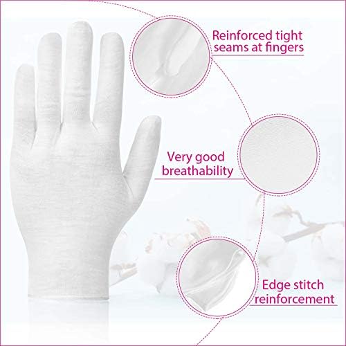 20 Pairs Cotton Gloves for Dry Hands, Paxcoo White Cotton Gloves for Eczema, Cosmetic Moisturizing and Jewelry Inspection, Medium Size
