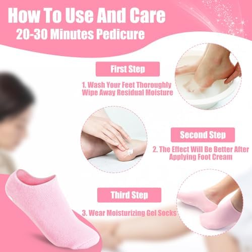 2Pairs Moisturizing Socks - Silicone Socks for Dry Cracked Feet Women - Gel Socks for Dry Cracked Feet Women - Lotion Socks for Repairing and Softening Dry Cracked Feet Skins