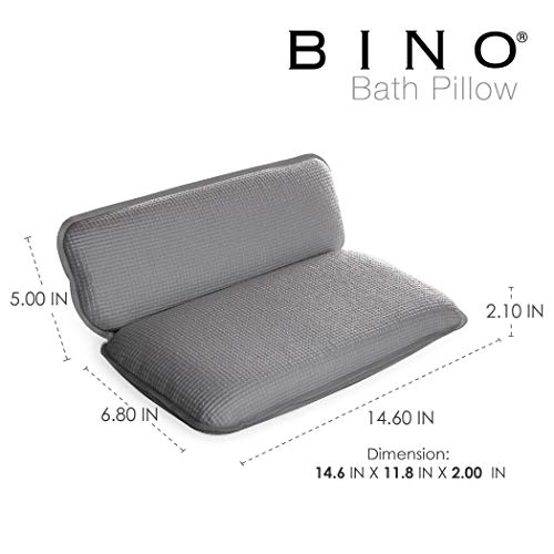 BINO | Non-Slip Cushioned Bath Pillow with Suction Cups, Silver | Spa Pillow Bath Pillows for Tub | Neck and Back Support | Bathtub Pillows | Tub Rest Accessories