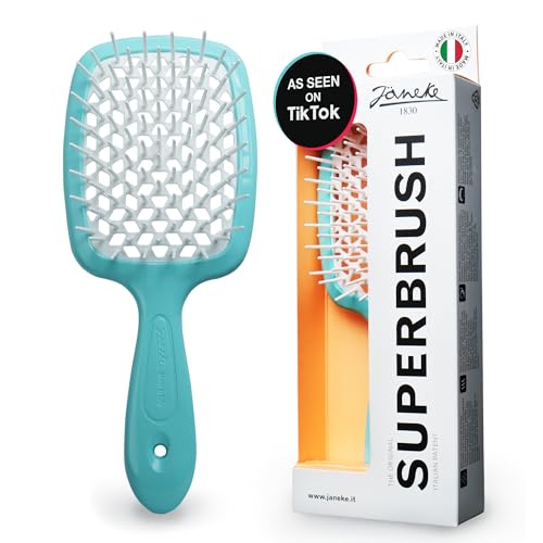 Janeke Original Patented Superbrush Detangler Brush Anti-static Hairbrush Easy For Wet or Dry Use Flexible with Nylon Bristle Great for All Hair Types - Long Thick Curly (Tiffany)