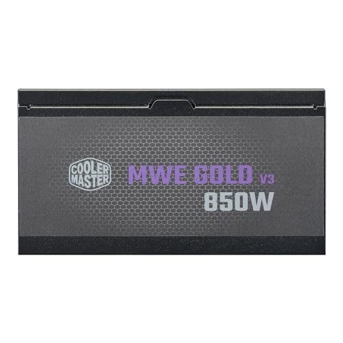 Cooler Master MWE Gold 850 V3 ATX 3.1 Full Modular PSU, 850W, 80+ Gold Efficiency, 90° 12VHPWR|600W PCIe 5.1, GPU Support RTX 4090, Zero-RPM Mode, Hexagonal Fan Cover, 10-Year