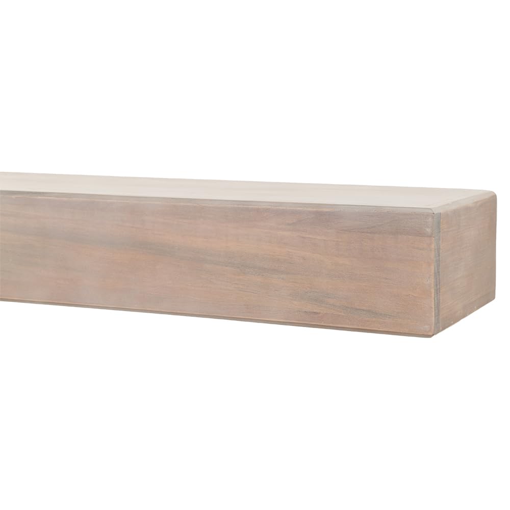 MANTELSDIRECT 48 Inch Floating Fireplace Mantel Wood Shelf in White Wash - Austin from Mantels Direct | Wooden Rustic Wall Shelf Perfect for Décor and Electric Fireplaces