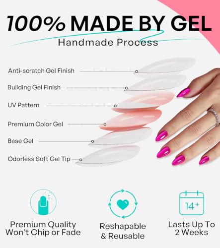 Hot Pink Press on Nails Cateye - GJZEZ Soft Gel Cat Eye Stick on Nails, Short Almond Press Ons, Bright Neon Pink Salon Grade Fake Nails | 16 Sizes - 32 pcs Reusable Summer Prom Nails, Rose Bonbon