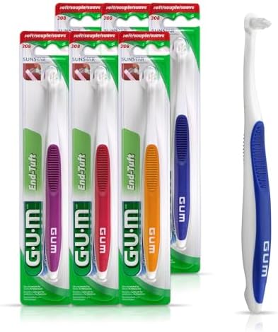 GUM End Tuft Toothbrush - Extra Small Head for Hard-to-Reach Areas - Implants, Back Teeth, and Wisdom Teeth - Soft Dental Brush for Adults, 1 Count(Pack of 6)