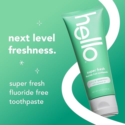 hello Super Fresh Fluoride Free Toothpaste, Toothpaste for Bad Breath, Helps Remove Surface Stains, Natural Spearmint, 3 Pack, 4.7 Oz Tubes