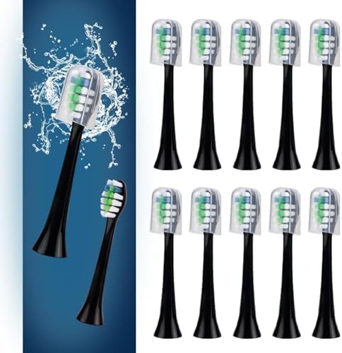 12 Pack Replacement Toothbrush Heads Compatible with fairywill P11 T9 Electric Toothbrush, W Shape Bristle Designed, Soft and Sanitary for Model P11 T9 Toothbrushes (Black)