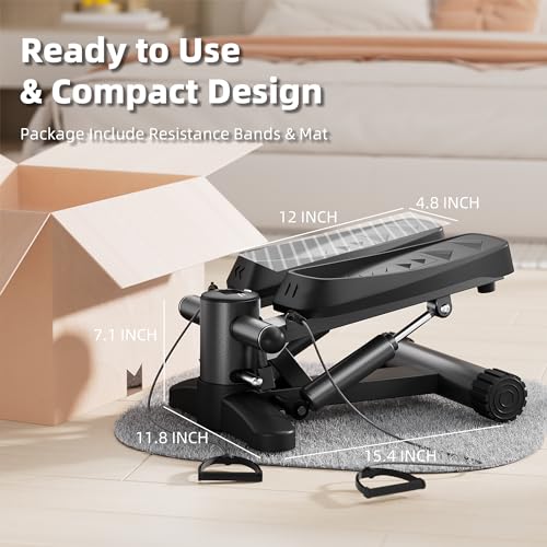 Black Stair Stepper for Exercises, Portable Mini Steppers with Resistance Band, 330LB Weight Capacity, Non-Slip Mat, LCD Calories Display, Aerobic Fitness Stepper for Home Workout