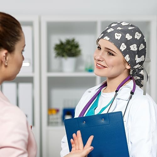 Honoson 6 Pcs Dental Scrub Caps Women Dentist Nursing Hats Adjustable Bouffant Nurse Hats Ponytail Turban Caps