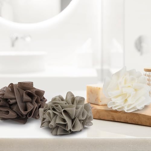 3pcs Leeffa Loofah Washcloth, 2-in-1 Shower Washcloth Loofah for Exfoliating, Shower Sponge for Body (BeigeMix)