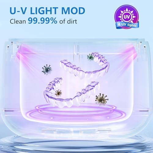 2025 Ultrasonic Retainer Cleaner for Dentures & Aligner, Durable Removable Base and Top Cover, Denture Cleaner Machine with 4 Modes for Mouth Guards, Jewelry, Rings, etc (White)