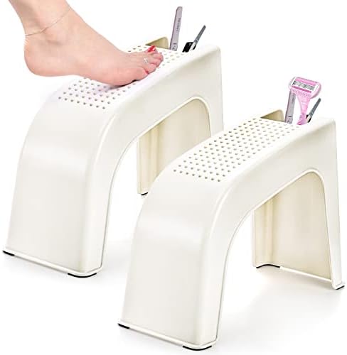 Hedume 2 Pack Shower Foot Rest, Easy Pedicure Foot Rest Stand, Shower Foot Stool for Shaving Legs, Bathing, Manicure, Non-Slip, Built-in Storage
