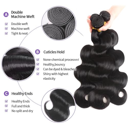 Human Hair Bundles Body Wave 20 22 24 Inch Bundles Human Hair 12A Brazilian Virgin 100% Unprocessed Quick Weave Hair Bundles for Black Women Natural Color