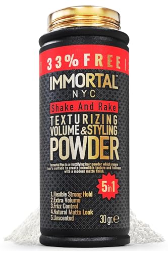 Immortal NYC 5-in-1 Shake and Rake Volume & Styling Powder - Flex Strong Hold - Mattifying All Natural, Unscented Hair Powder for Men - No Residue, All Hair Types