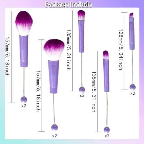 10Pieces Beadable Makeup Brushes Diy Makeup Comestic Brushes Beaded Brushes Kit for DIY Beaded Eyeshadow Brush (Beadable Makeup Brushes-10pieces=2Sets)-Purple