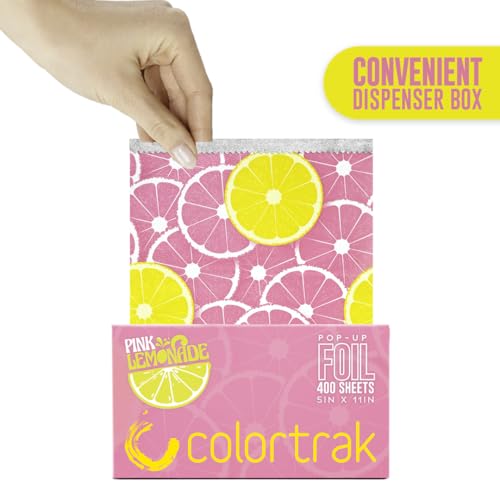 Colortrak Pink Lemonade Pop-up Foil W/Dispenser (400 Count), Pre-cut Sheets, Non-Slip Embossed Texture, 5" x 11" Sheets for Hair Foil Coloring and Highlighting Sheet Applications