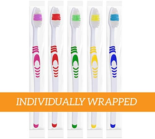 25 Bulk Toothbrushes | Individually Wrapped | Manual Disposable Travel Toothbrush Set for Adults or Kids | Made with a Medium-Soft Large Head | Multi-Color | Travel Toiletry Oral Set