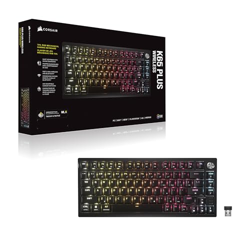 Corsair K65 Plus Wireless 75% RGB Hot-Swappable Mechanical Gaming Keyboard – Pre-Lubricated MLX Fusion Tactile Switches – Dual-Layer Sound Dampening – PBT Keycaps – QWERTY NA – Black