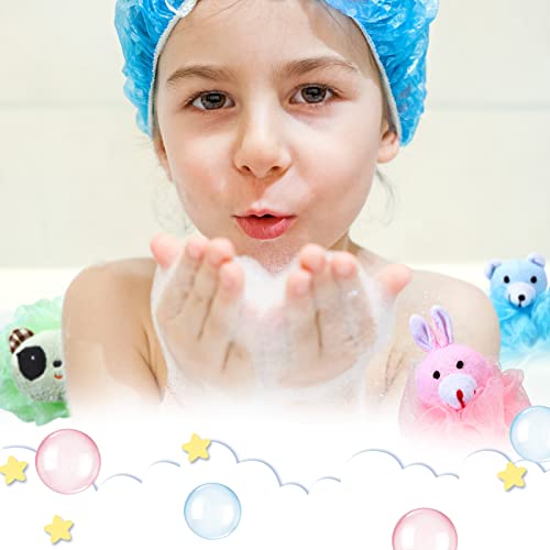 16 Pcs Kids Bath Loofahs Bulk Animal Cartoon Bath Sponge Cute Pouf Mesh Body Loofah Colorful Exfoliating Scrubber Shower Ball for Kids Toddler Boys Girls Adults