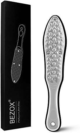 BEZOX Professional Foot File Callus Remover, Double Sided Pedicure Rasp for Cracked Heel and Dead Foot Skin - Heavy Duty Surgical Grade Stainless Steel - W/Cloth Storage Bag & Gift Box