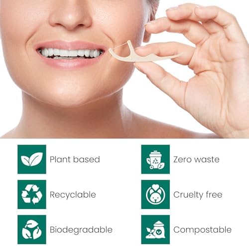 Biodegradable Dental Floss Picks for Teeth, 200 Count, Corn Straw Floss Picks, PFAS Free. Unflavored Flossers, Plant Based, Shred Resistant Floss for Adults & Kids
