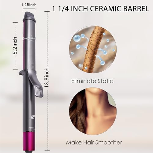 1 1/4 Inch Curling Iron, Ceramic Coated Hair Curling Wand, Rapid 430°F Heating, Temperature LED Display, 6 Temperature Settings, 60 Minutes Auto-Off