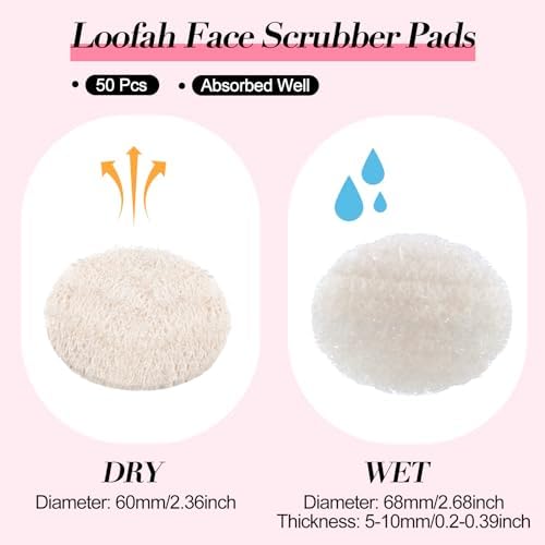 Bokon 50 Pcs Loofah Exfoliating Face Pads Sponge Body Face Scrubber Remove Dead Skin Facial Loofah Pad Bulk for Bath Shower Spa Skin Cleaning Women Men(Round,2.36")
