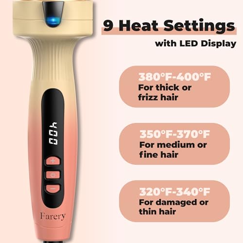 1.77-Inch Thermal Brush - Ceramic Ionic Heated Round Brush for 90's Full-Bodied Style, Volumizing, Smooth Hair & Natural Curls, Dual MCH Heating, Digital Display, 9 Temperature, Dual Voltage