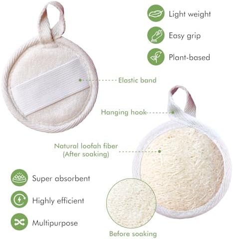 12 Pack Natural Loofah Face Scrubber & Exfoliator, Organic Exfoliating Facial Scrub Pads and Sponges for Women & Men