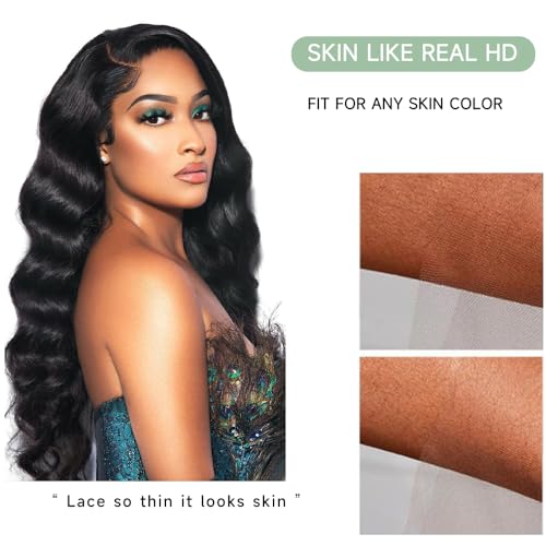 28 Inch Body Wave Lace Front Wigs Human Hair Pre Plucked 13x4 HD Lace Frontal Wigs Human Hair 200 Density Glueless Wigs Human Hair with Baby Hair Natural Black