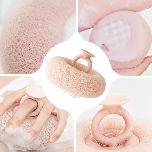 2025 New Super Soft Sunflower Suction Cup Bath Ball, 2-in-1 Sunflower Bath Ball Exfoliating Bath Sponge Cleaning Brush, Mesh Sponge Pouf Shower Ball for Women Men (Pink)